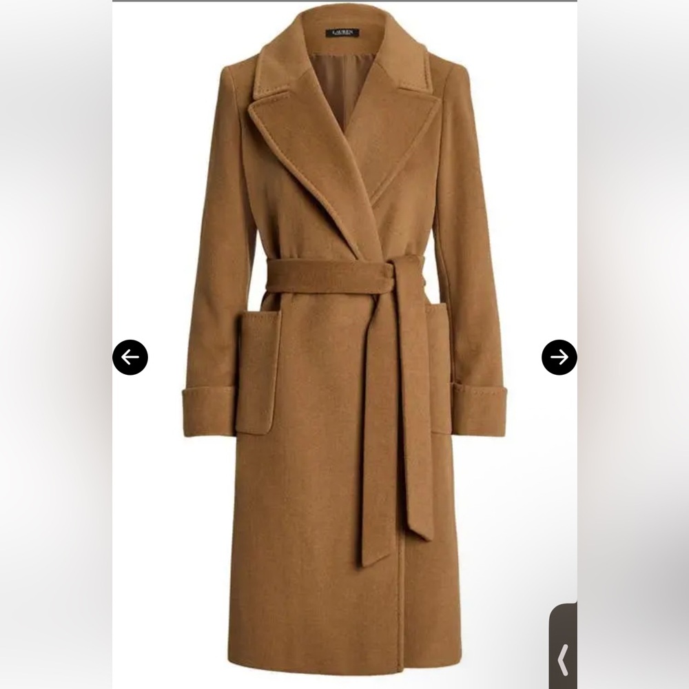 NWT Lauren Ralph Lauren Double-Faced Wool Wrap Coat Honey Tan Belted Size 16 - Picture 11 of 14